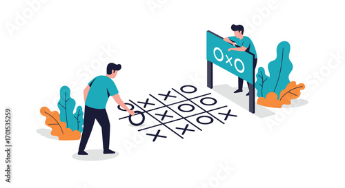 People playing a game of tic tac toe strategy decision making