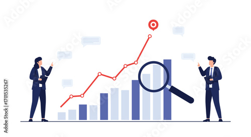 Business growth analysis team examining financial performance and market trends for strategic planning