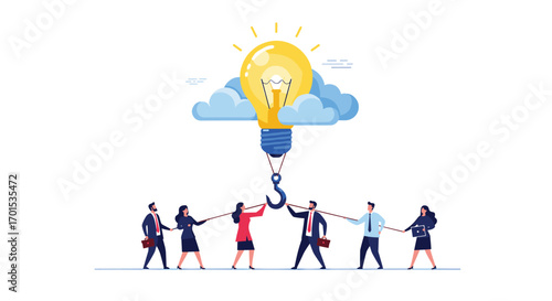Teamwork and collaboration effort towards innovation and bright ideas discovery in business