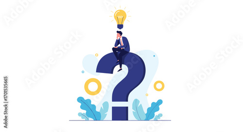 Problem solving and critical thinking business person with lightbulb ideas and question mark