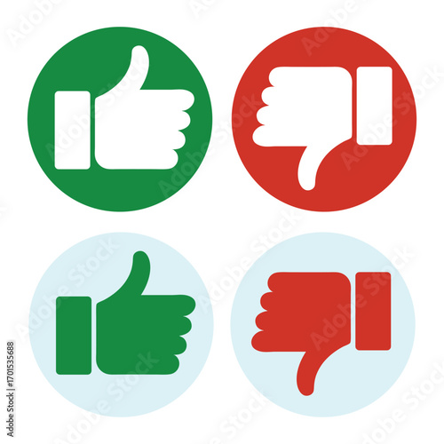 Thumbs up and thumbs down vector icon.Like and dislike illustration symbol set