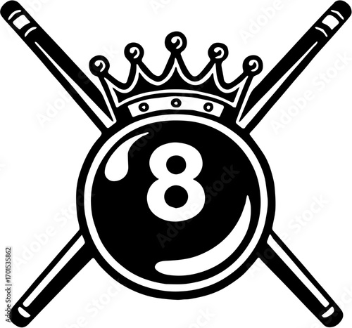 Crowned 8 Ball vector illustration, isolated on white