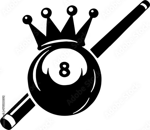 Crowned 8 Ball vector illustration, isolated on white