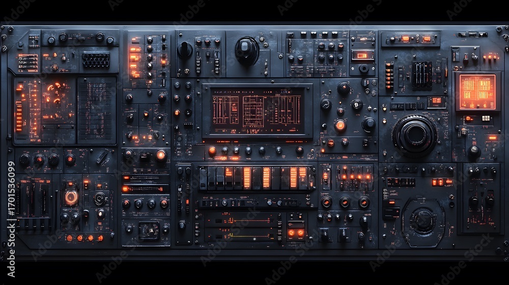 Obraz premium Complex Futuristic Control Panel with Glowing Elements