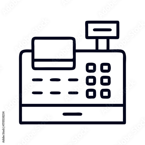 Cash register for retail transactions in simple line art style