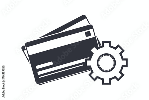 Credit Cards and Gear Icon on White Background Finance Concept