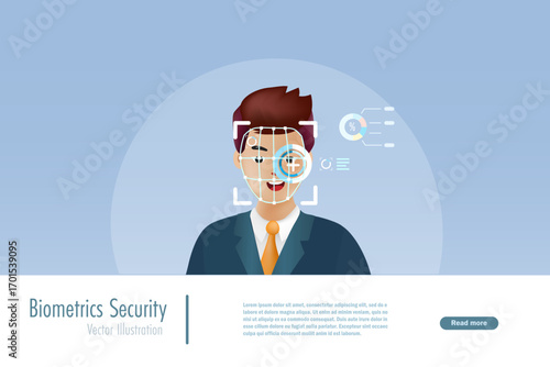 Businessman wieh biometric face scanning to access business data network. Cyber security protection technology from cyber attack.
