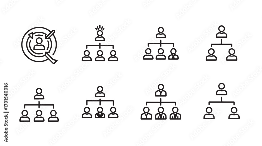 © Marzina Begum - Collection of organizational chart icons and target icon in silhouette style © Marzina Begum - Collection of organizational chart icons and target icon in silhouette style