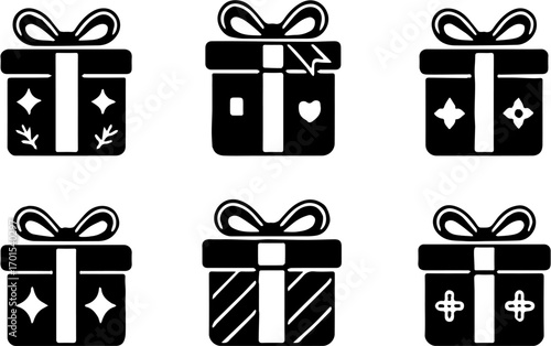 black and white gift set vector illustration, isolated on white
