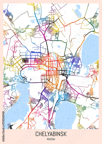 Wallpaper Mural Chelyabinsk Russia City Map. downtown tourism, house art travel, scenic metropolis concept, travel art city, patriotic abstract banner Torontodigital.ca
