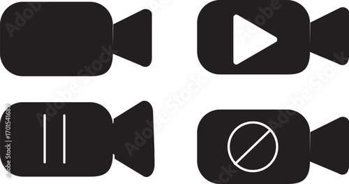 video camera icon for app and website. vector.Play button on video camera icon in generic style