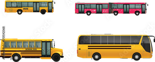 Yellow and Red Bus Vector Collection