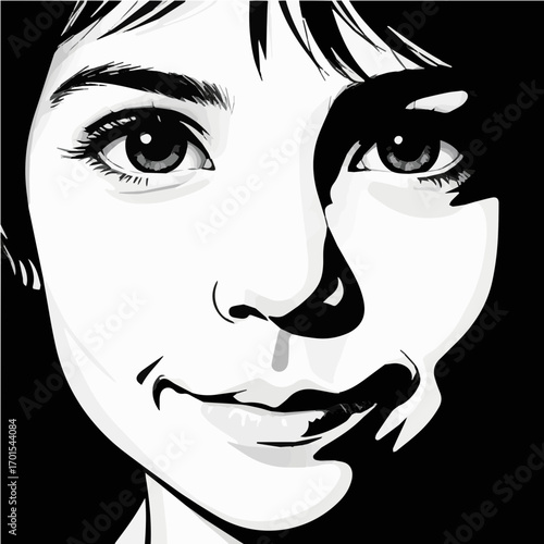 A powerful and poignant black and white icon of a child's delicate smile. This illustration captures the fragile resilience and enduring strength of a war orphan