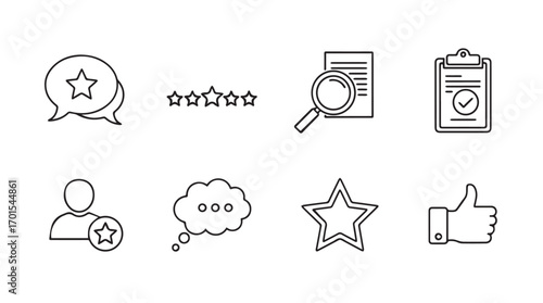 Collection of hand drawn icons representing feedback and ratings silhouette