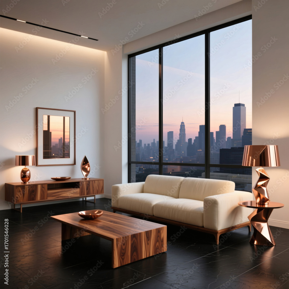 Fototapeta premium Modern City View Living Room Interior Design
