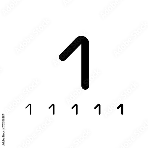 Technical number 1, digital cyber numeral zero, including set of five different thicknesses of the trendy modern number (light, regular, medium, bold, thick), vector illustration 10EPS