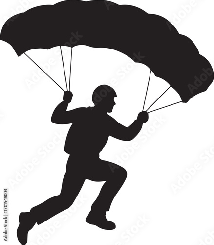 Silhouette of a base jumper leaping from a cliff, perfect for extreme sports and adventure designs.