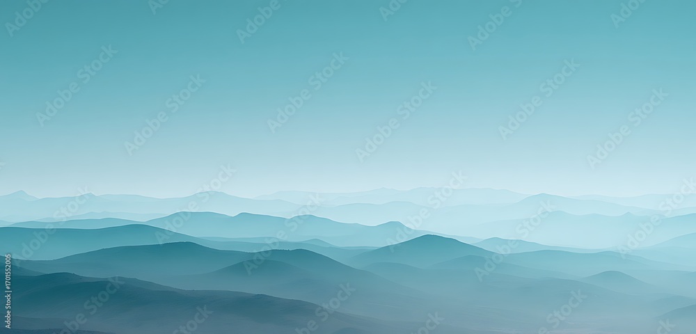 Fototapeta premium Distant mountain range fading into blue haze with soft rolling foothills