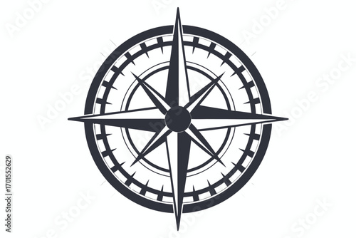 Detailed Circular Compass Rose Navigator in Black on White Background
