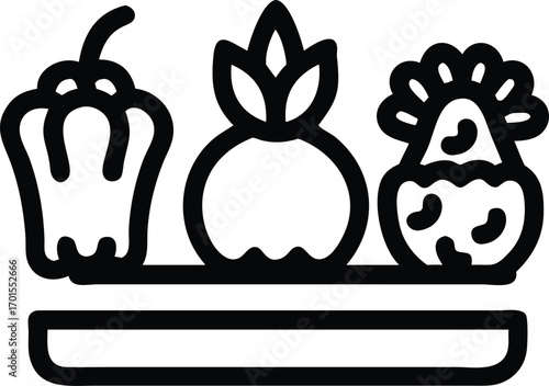 Flat linear silhouette of vegetables placed horizontally, bold outline icon.