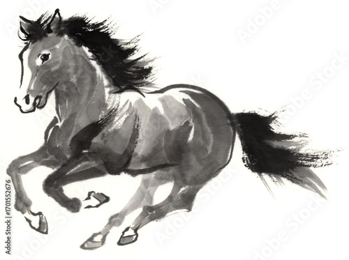 水墨画　走る馬