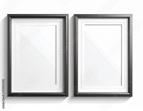 Two dark framed empty picture displays frames white