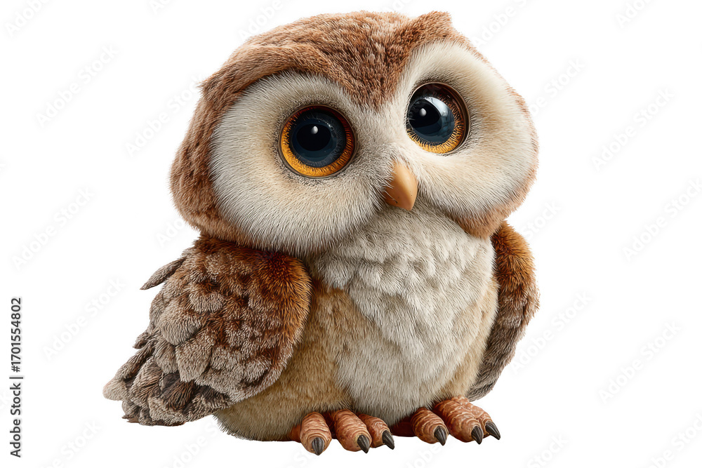 Obraz premium A detailed, cute owl figurine with large eyes, textured feathers, and a small beak, showcasing a lifelike and charming design.