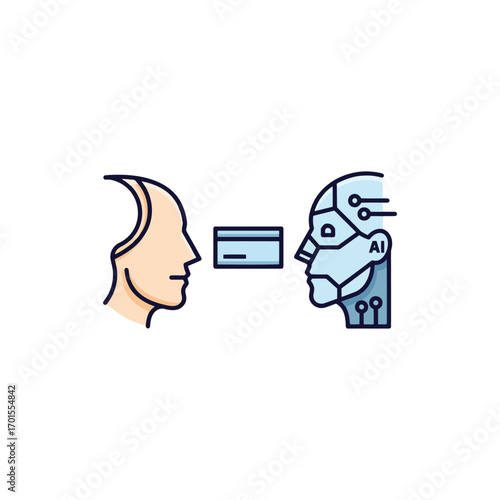 An icon of a human and an AI robot with a credit card, symbolizing digital payment and fintech.