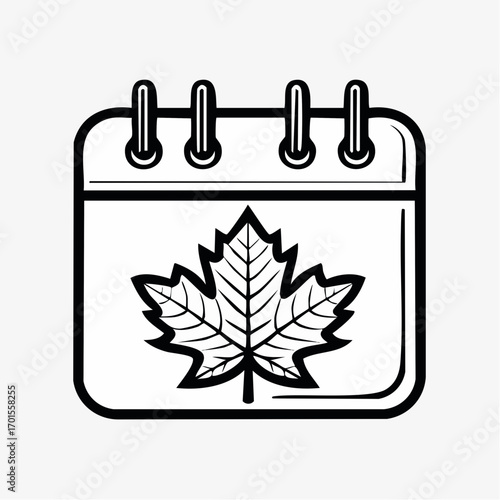 Vector illustration of a calendar page featuring a maple leaf, symbolizing autumn and the changing seasons, ideal for seasonal events and themes