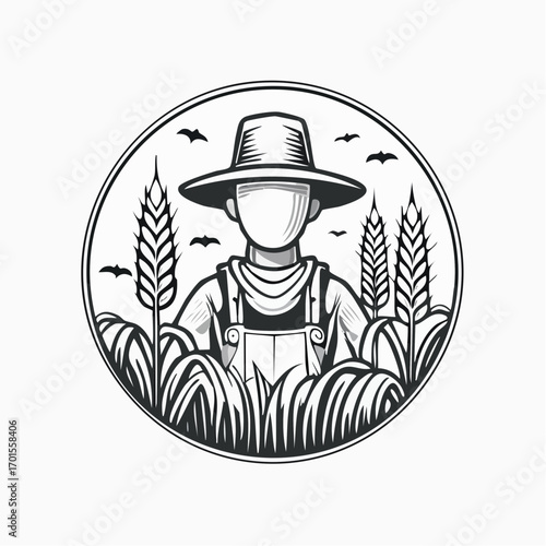 Farmer in a Field Surrounded by Wheat, A Classic Illustration