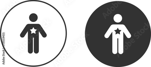 Human figure with star symbol on chest area, healthcare wellness icon, hospital medical recovery logo, patient body health care graphic.