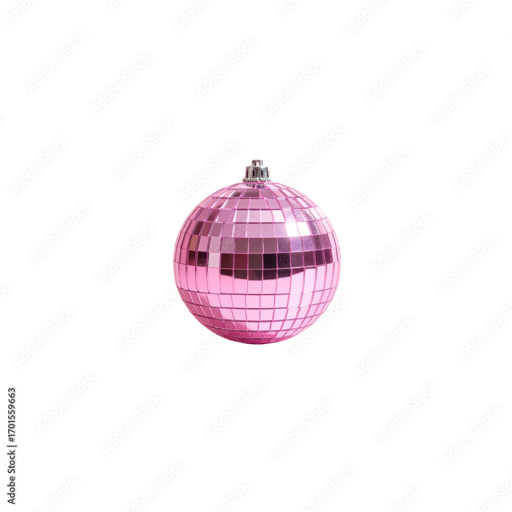 Fototapeta premium Glittering reflections on a mirror ball at a club party create a disco atmosphere. On a white background