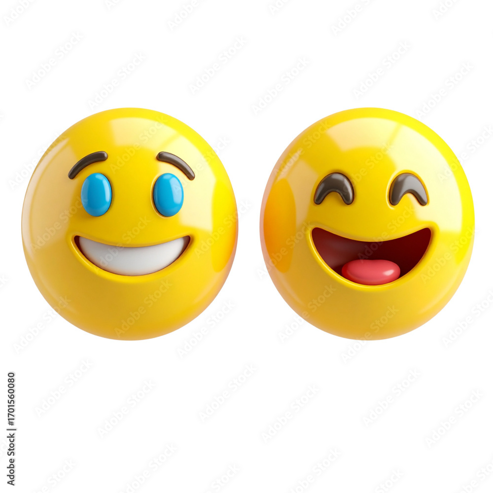Fototapeta premium two yellow balls with different faces are smiling and laughing
