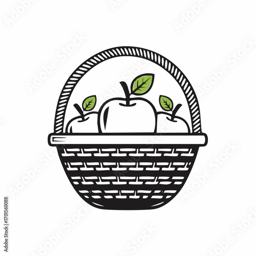 Wicker Basket Full of Fresh Apples A Rustic Harvest Illustration