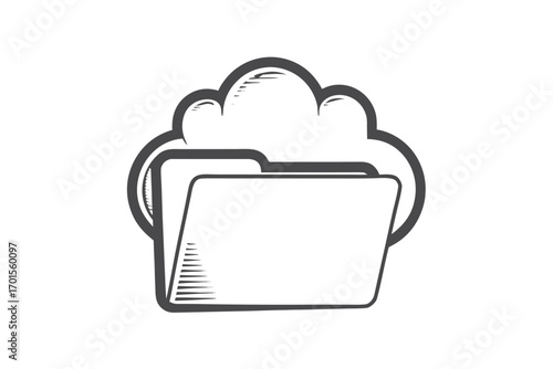 Folder in a Cloud with White Background, Data Storage Icon