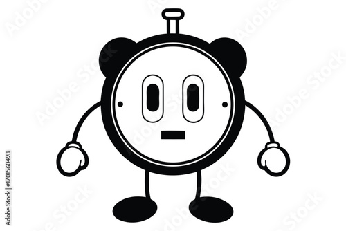 Fun Animated Clock Character with Arms and Legs on White Background Art