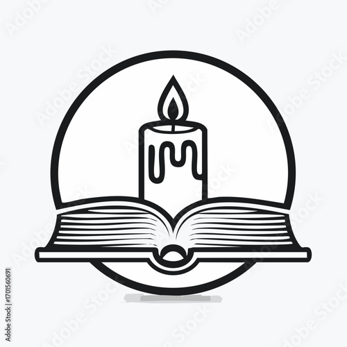 Book and Candle Logo Design Symbol of Knowledge, Enlightenment, and Literacy