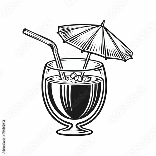 Refreshing Summer Cocktail Iced Drink with Paper Umbrella Illustration