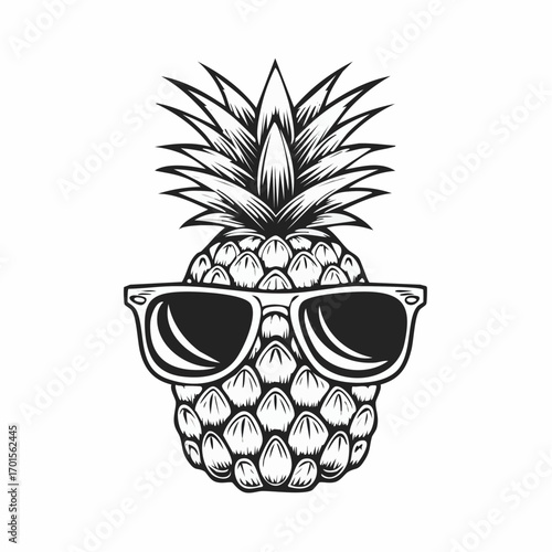 Monochrome pineapple wearing sunglasses for a tropical, summertime vibe