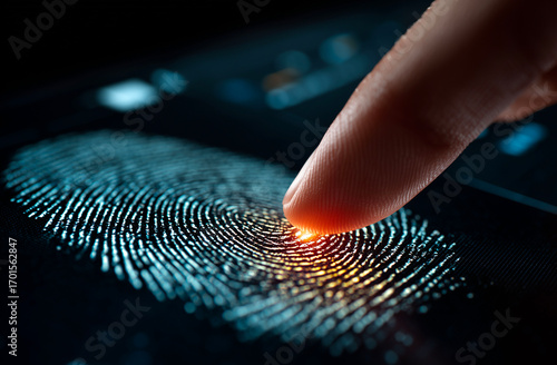 Fingerprint scan provides security access with biometrics identification.