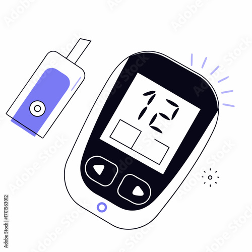 Diabetes monitoring tools blood glucose meter and lancet illustration