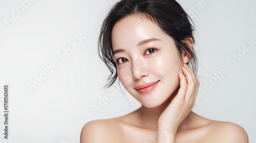 Skincare studio portrait of Korean woman with white background