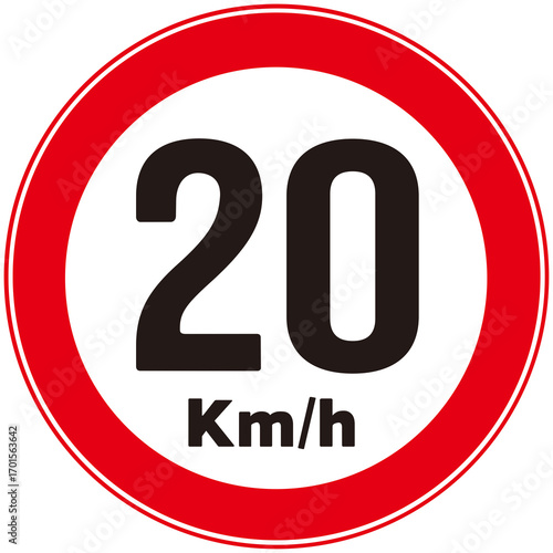 traffic sign that means maximum speed of 20 kilometers per hour. 20km/h. traffic road