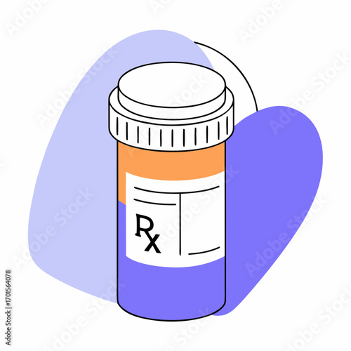 Stylized prescription pill bottle with rx symbol
