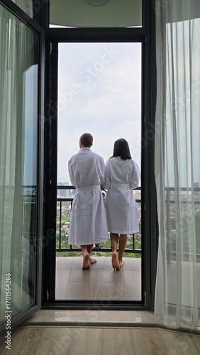  romantic couple in a hotel balcony