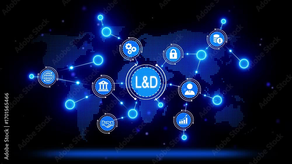custom made wallpaper toronto digitalGlobal L& D Network Digital Transformation Business Growth Strategy Innovation Learning Development Connections Technology World Map Abstract Blue Neon Network