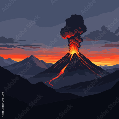 Striking Silhouette of an Erupting Volcanic Peak