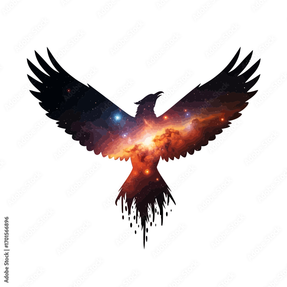 Obraz premium Dramatic Double Exposure: Phoenix Merged with a Cosmic Explosion