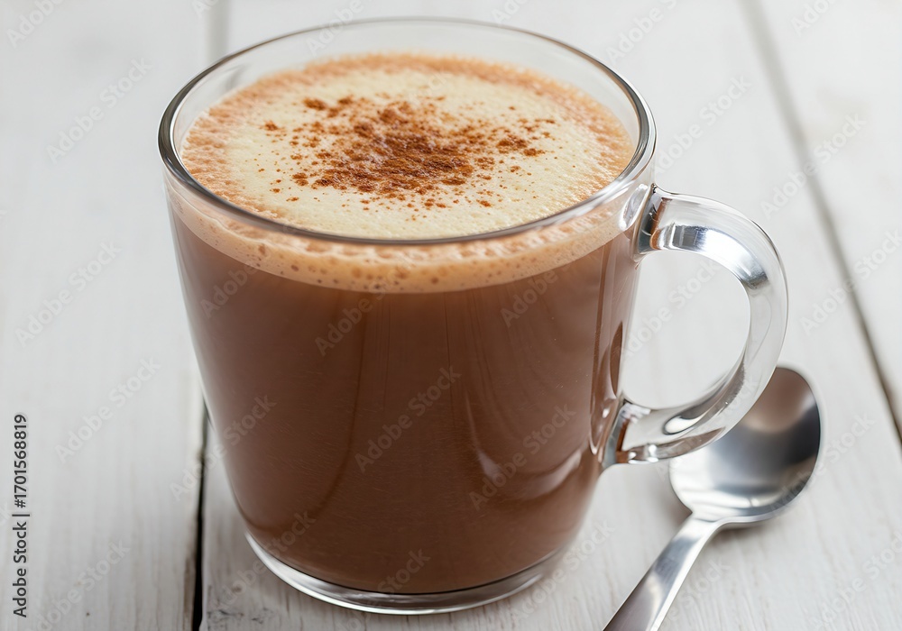 Obraz premium Mexican drink Champurrado on a white wooden background, selective focus