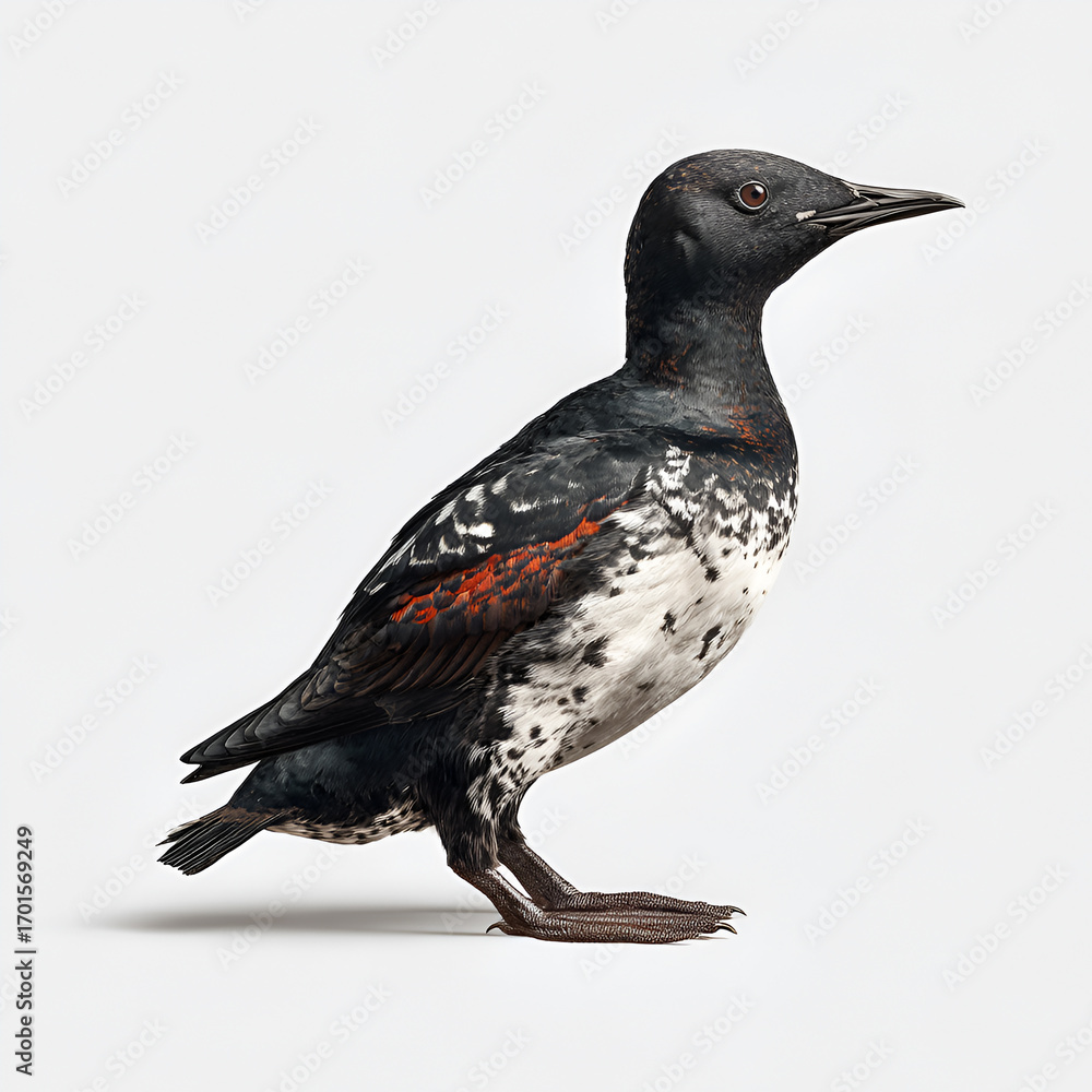 Fototapeta premium Black and White Murre Bird Standing Isolated on White Background